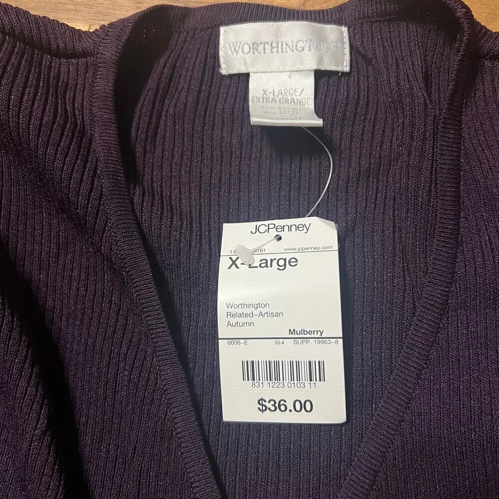 Vintage Worthington Deep Purple Cardigan Size XL NWT